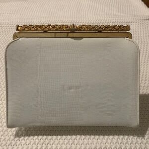 Vintage 50s After Five White Patent Embossed Snakeskin Print Beaded Evening Bag